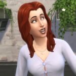 The Sims 4 - a woman with red hair and a purple top exclaims with excitement